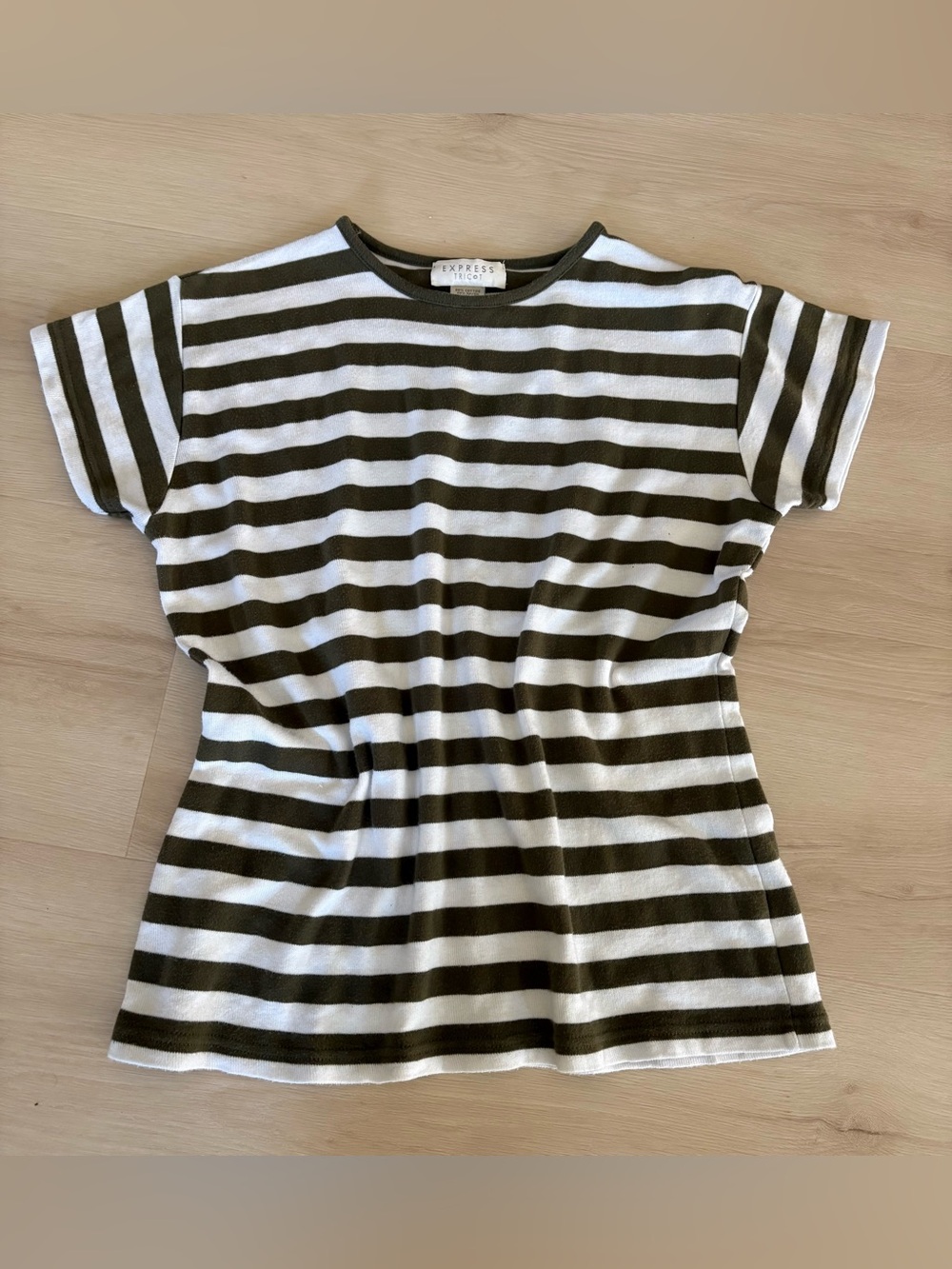 Vintage Express Tricot ladies hunter green and white striped tee